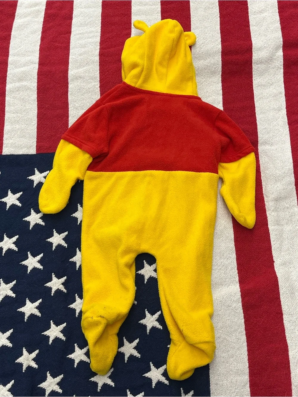 Disney Yellow and Red Winnie the Pooh Hooded Footie Size 3/6 Months